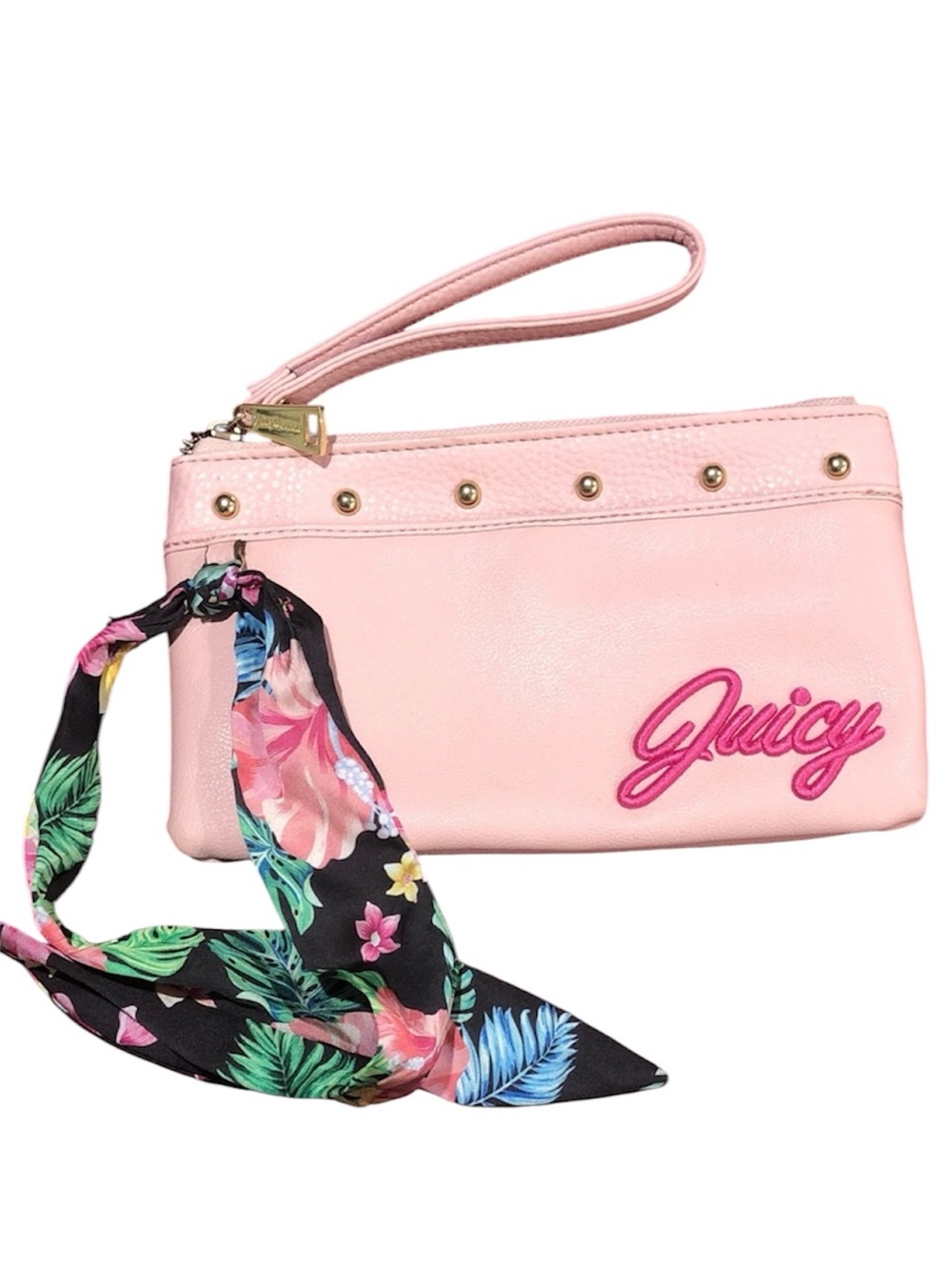 Juicy Couture Light Pink Wristlet Clutch with Floral Scarf